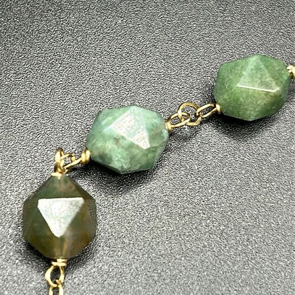 VTG Faceted Moss Agate Stone Station Gold Filled Bracelet, 8” - Picture 4 of 6